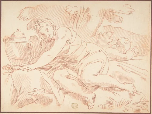 Nymph and Cupid by anonymous, drawing, 1600-1700