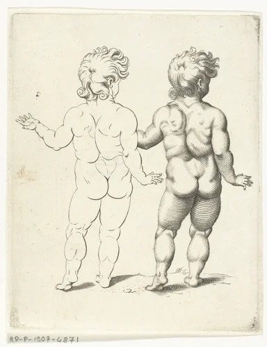 Twee putti by anonymous, print, 1671-1726