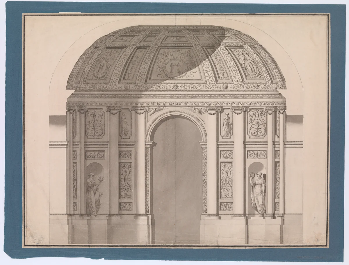 Section of the Sala Pianterreno by Algardi in the Villa Doria Pamphili, Rome by Guiseppe Mannocchi, drawing, 1744