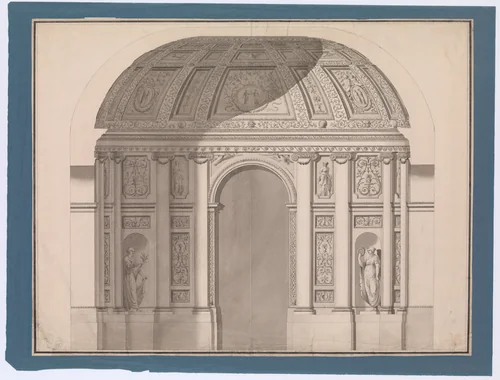 Section of the Sala Pianterreno by Algardi in the Villa Doria Pamphili, Rome by Guiseppe Mannocchi, drawing, 1744