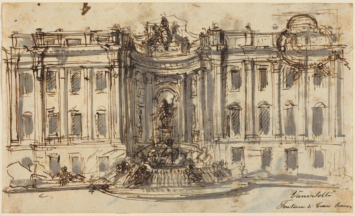 Proposal for the Trevi Fountain by Luigi Vanvitelli, drawing, 1730-1732