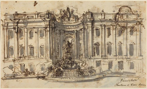 Proposal for the Trevi Fountain by Luigi Vanvitelli, drawing, 1730-1732
