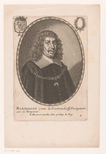 Portret van Maximilian von und zu Trauttmansdorff by anonymous, print, 1634-1668