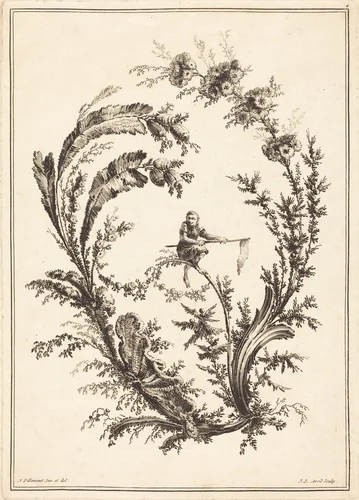Ornament with a Monkey by Jean-Jacques Avril; Jean-Baptiste Pillement, print, 1744-1831