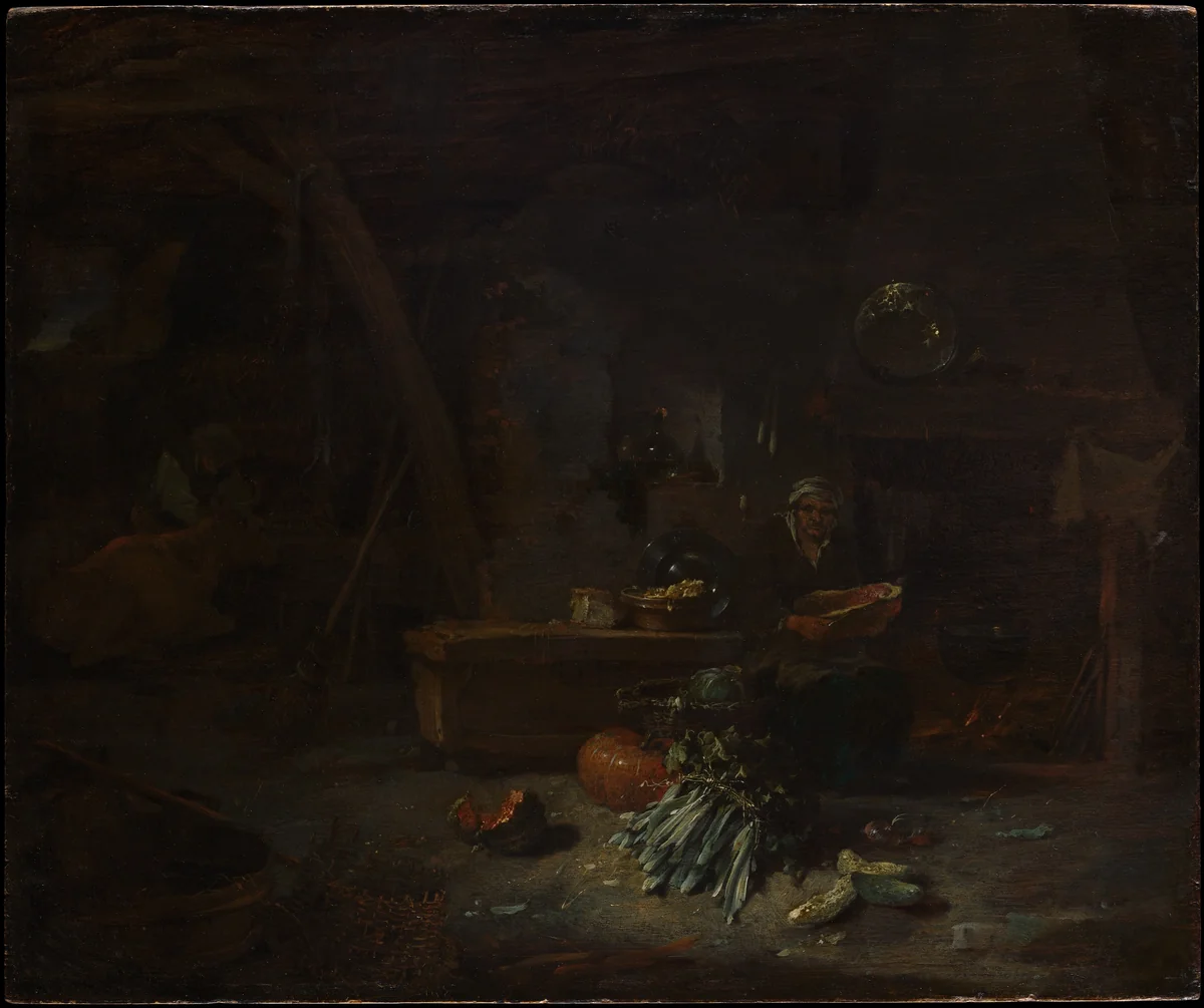 Interior of a Kitchen by Willem Kalf, painting, 1642-1644