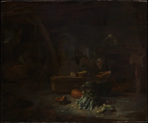 Interior of a Kitchen by Willem Kalf, painting, 1642-1644