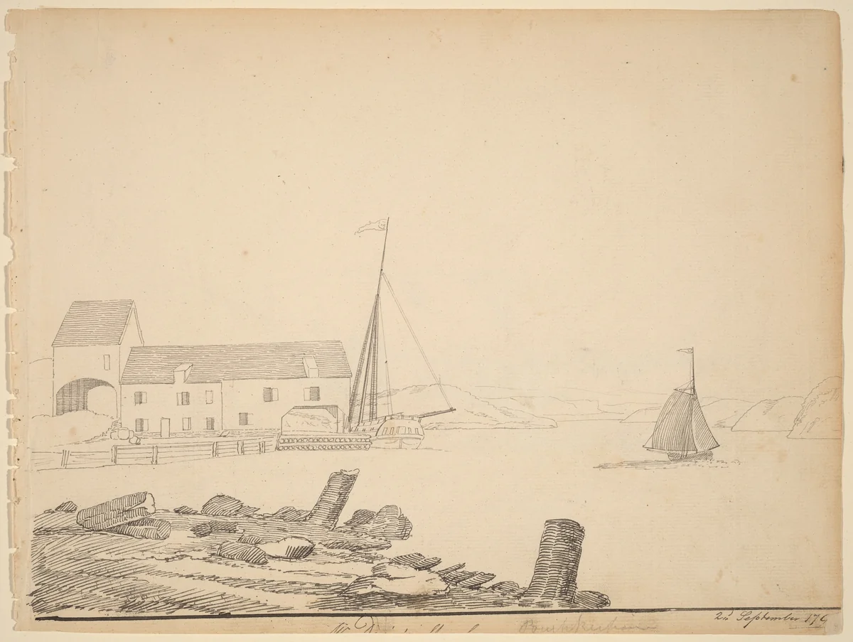Hudson River Landing [recto] by Alexander Robertson, drawing, 1796