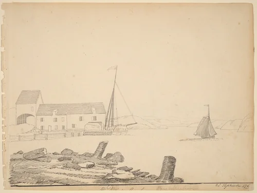 Hudson River Landing [recto] by Alexander Robertson, drawing, 1796