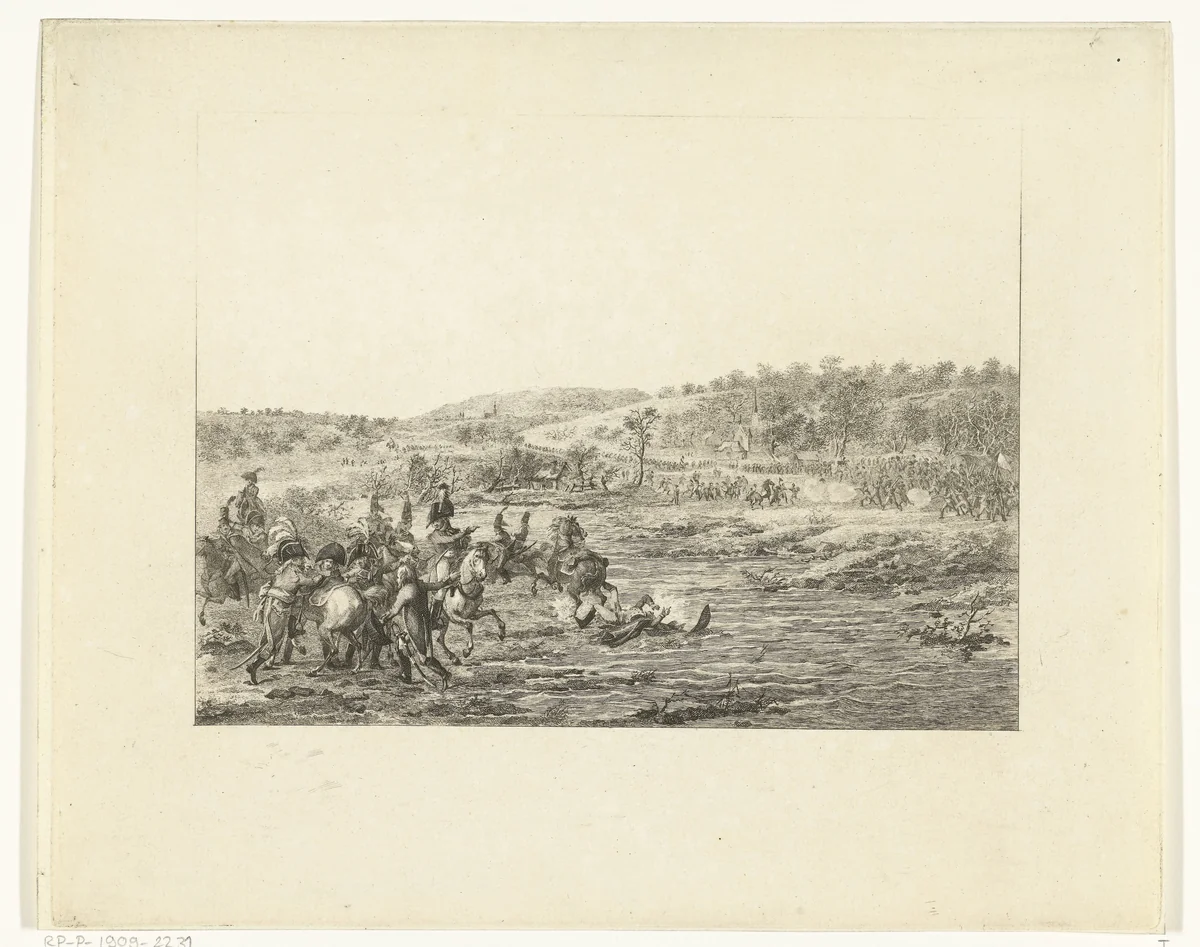 Vlucht van de Franse generaal Charles-Francois Dumouriez by Joannes Bemme, print, 1793-1795