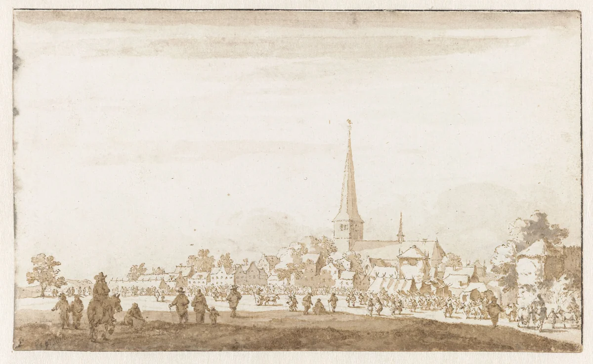 Paardenmarkt te Valkenburg by Jan de Bisschop, drawing, 1649