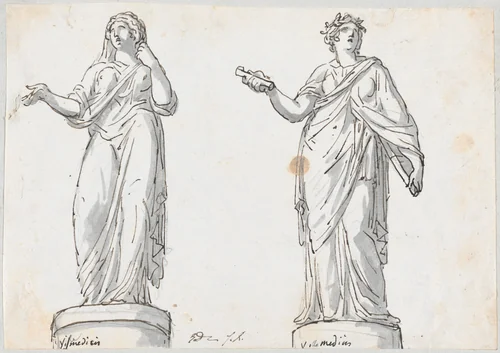 Two Female Figures from the Villa Medici by Jacques-Louis David, drawing, 1775-1780