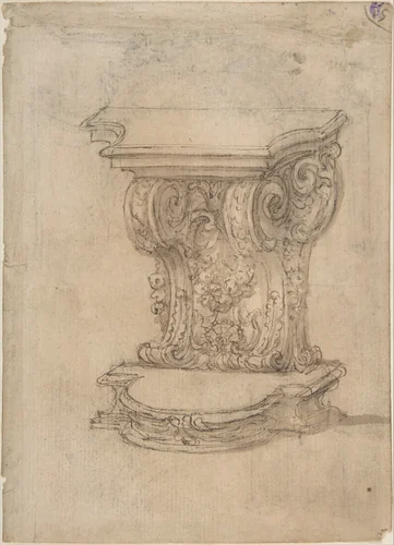 Design for a Lectern (recto); Design for a Cartouche (verso) . by Giovanni Battista Foggini, drawing, 1652-1725