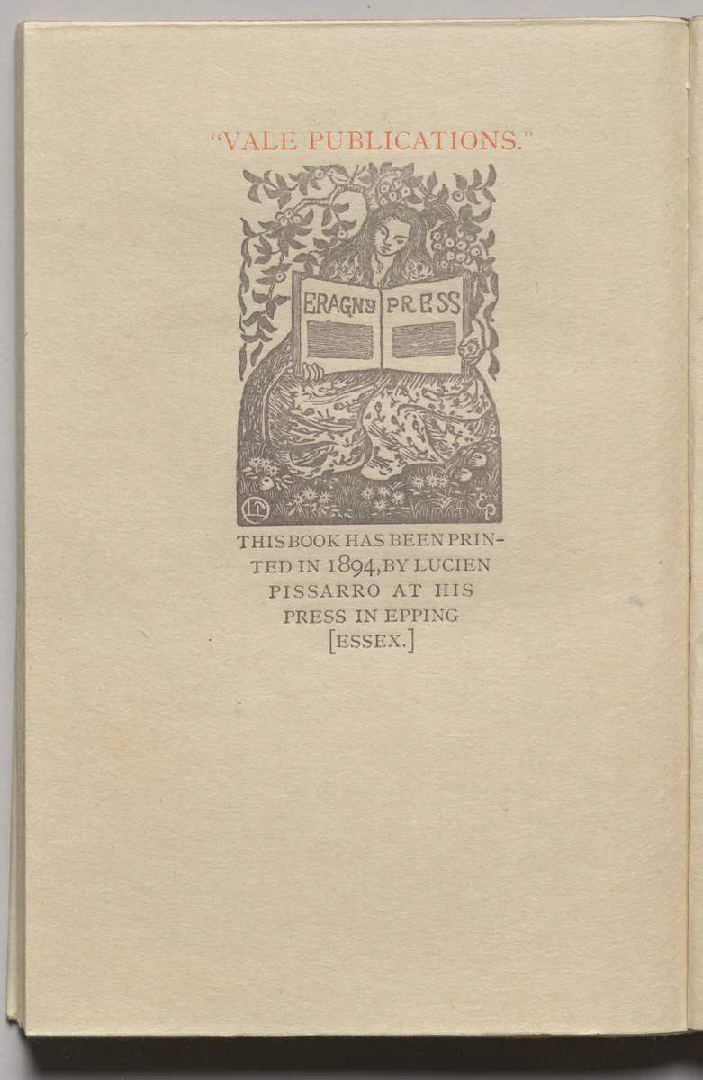 The Queen of the Fishes: Plate 13 (colophon) by Lucien Pissarro, book, 1894