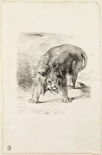 Standing Lion by Eugène Delacroix, print, 1833