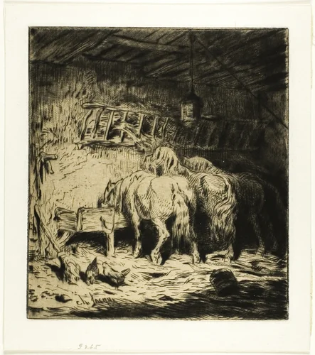 Stable by Charles-Émile Jacque, print, 1848