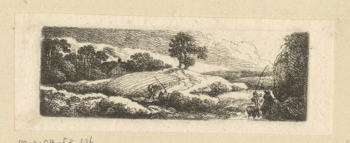 Landschap met vissers bij een stroomversnelling by Johann Christian Klengel, print, 1761-1824
