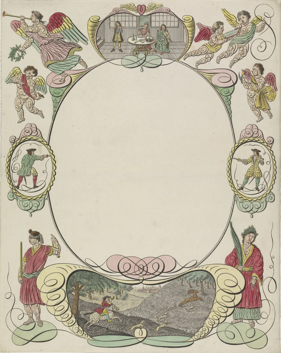 Wensbrief met Neptunus by anonymous, print, 1700-1899