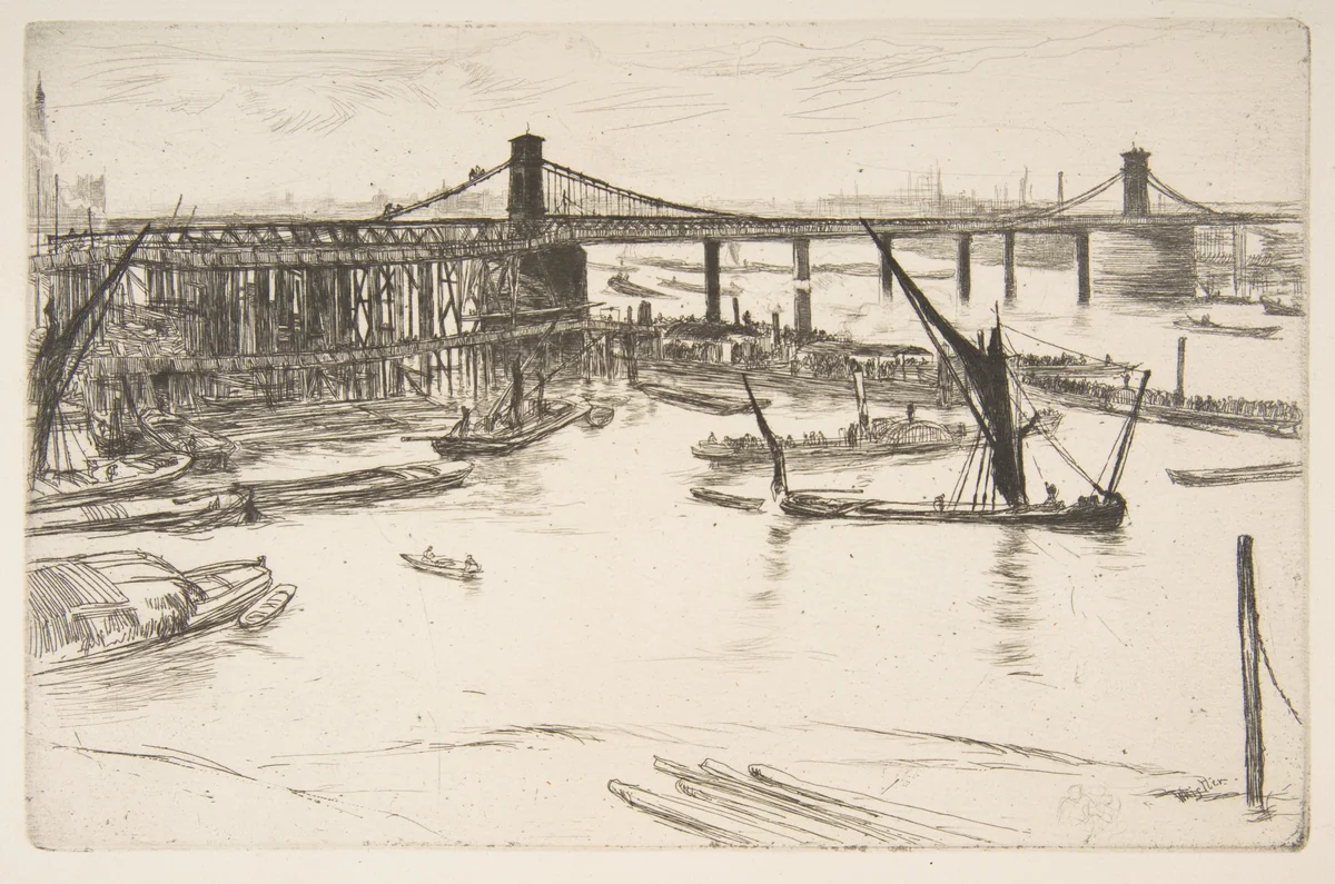 Old Hungerford Bridge by James McNeill Whistler, print, 1861