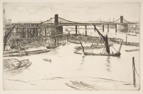 Old Hungerford Bridge by James McNeill Whistler, print, 1861