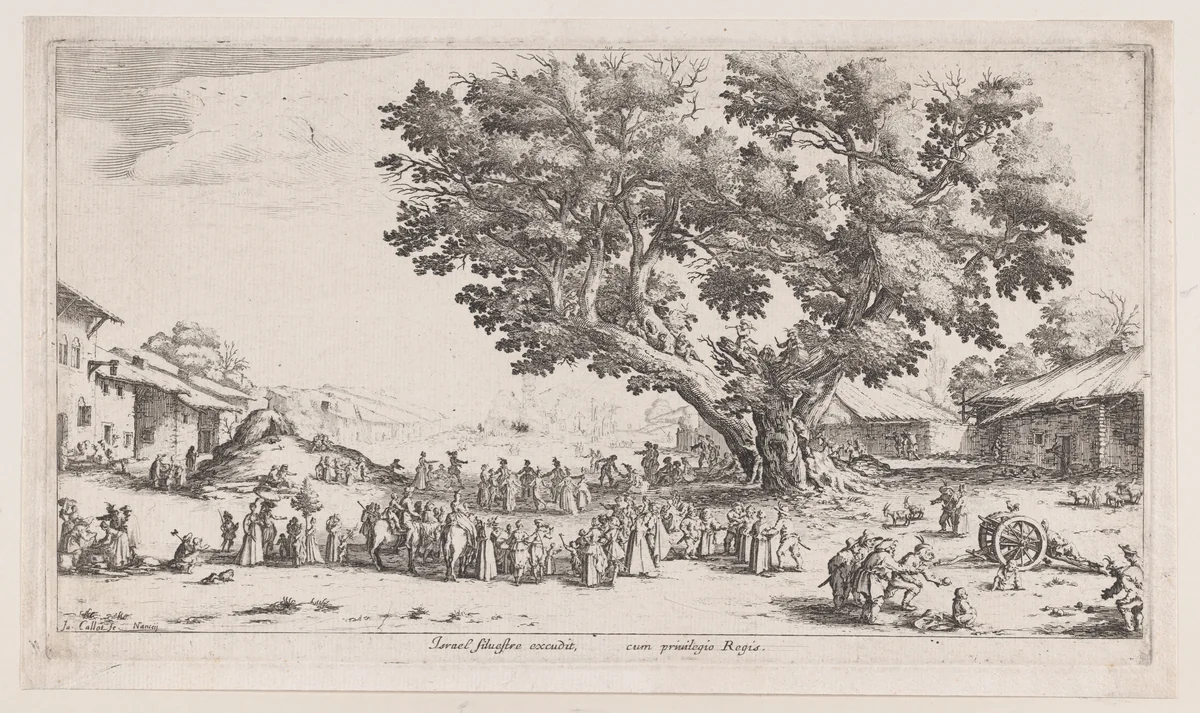 La Fiore de Gondreville pièce appelée aussi La Fête du Village, La Petite Foire, Le Bal Champêtre, Le Jeu de Boules (The Fair at Gondreville also called The Village Festival, The Little Fair, The Country Dance, The Game of Bowls) by Jacques Callot, print, 1624-1625