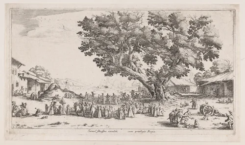 La Fiore de Gondreville pièce appelée aussi La Fête du Village, La Petite Foire, Le Bal Champêtre, Le Jeu de Boules (The Fair at Gondreville also called The Village Festival, The Little Fair, The Country Dance, The Game of Bowls) by Jacques Callot, print, 1624-1625