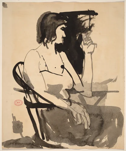 Untitled [woman with cigarette seated in a Windsor chair] by Richard Diebenkorn, drawing, 1955-1967