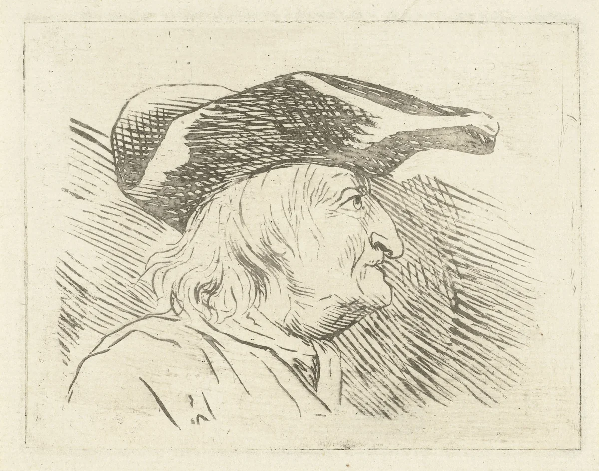 Manshoofd met steek in profiel naar rechts by Louis Bernard Coclers, print, 1756-1817