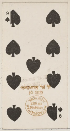 Nine Spades (black), from the Playing Cards series (N84) for Duke brand cigarettes by W. Duke, Sons & Co., print, 1888