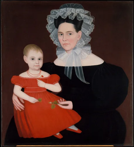 Mrs. Mayer and Daughter by Ammi Phillips, artwork, 1835-1840