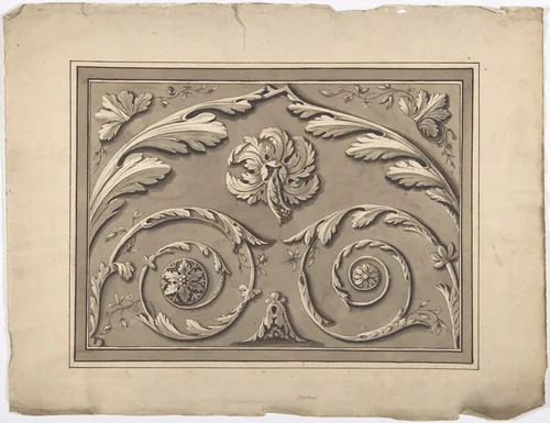 Design for an Oblong Panel Carved with Foliage by anonymous, drawing, 1822