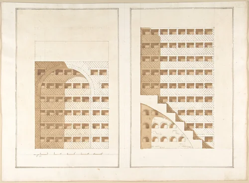 Two Sections of a Columbarium by Pietro Paolo Coccetti, drawing, 1710-1727