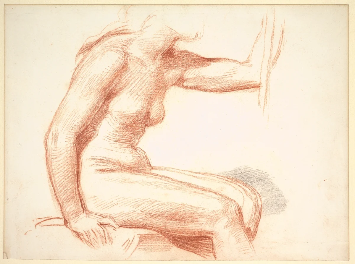 Study of a female nude, seated by George Richmond, drawing, 1870-1879