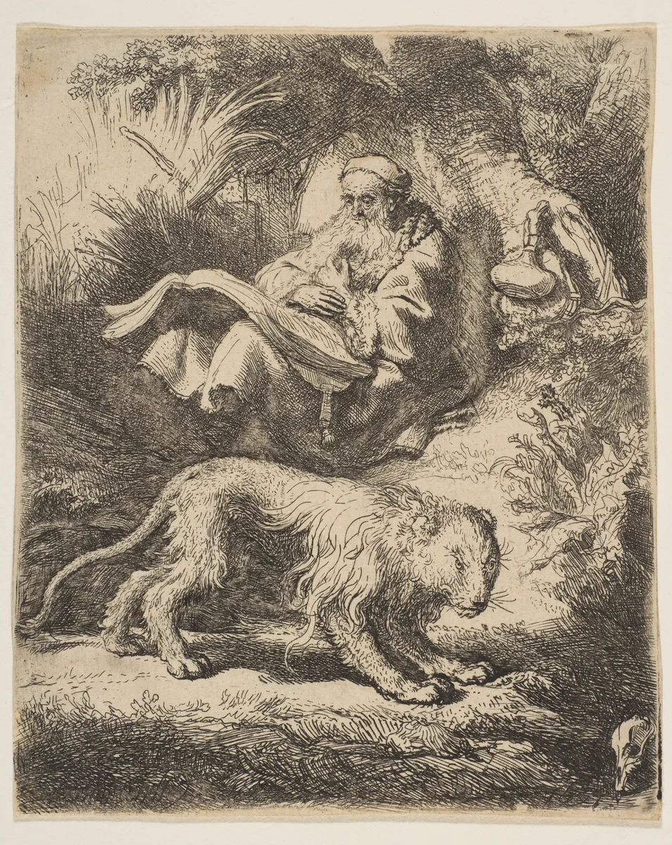 St. Jerome Reading by Rembrandt van Rijn, print, 1634