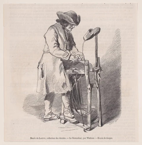 Musée du Louvre; collection des dessins, Le Remouler, par Watteau, from "Le Magasin Pittoresque" by Charles Jacque, print, 1848-1864