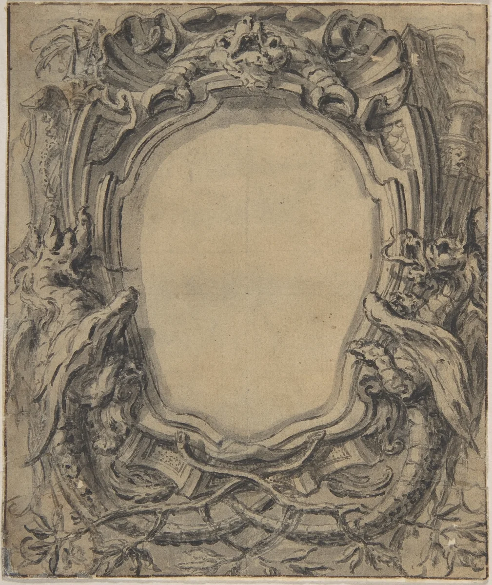 Study for a Cartouche by Gilles Marie Oppenord, drawing, 1672-1742