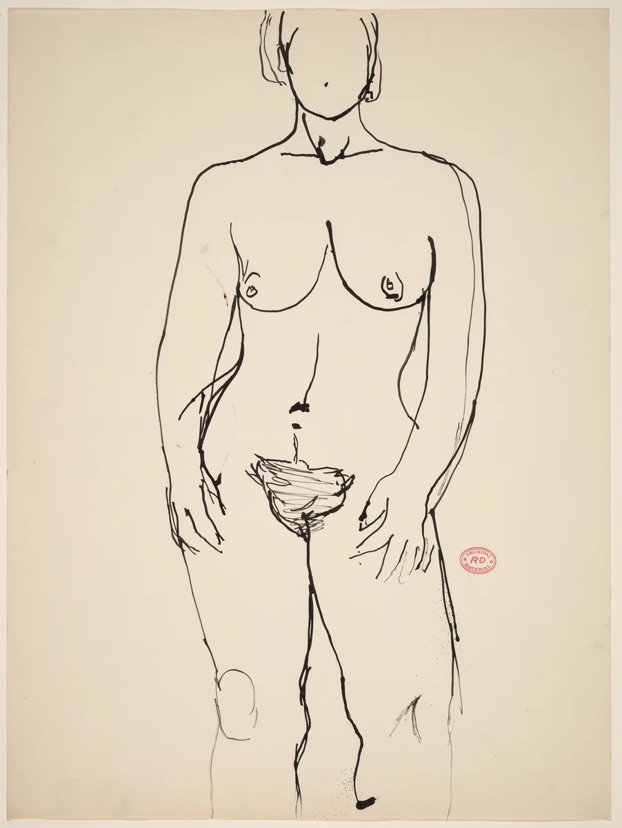 Untitled [front view of a standing female nude] by Richard Diebenkorn, drawing, 1955-1967