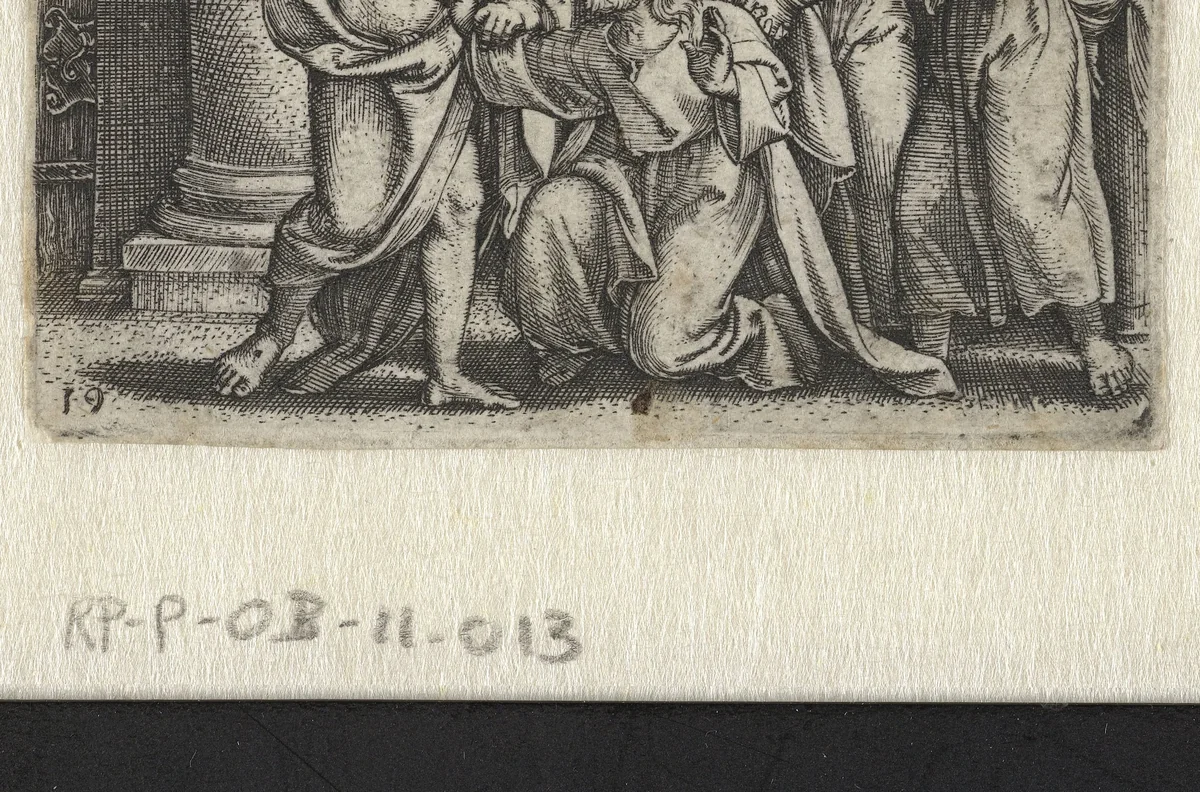 Ongelovige Thomas raakt wonden Christus aan by Unknown, print, 1534-1535