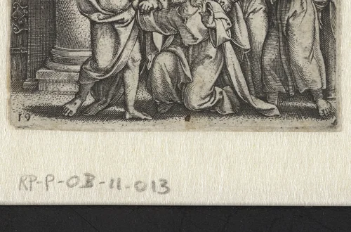 Ongelovige Thomas raakt wonden Christus aan by Unknown, print, 1534-1535