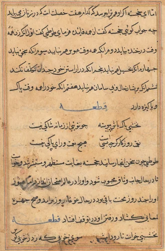 Page from Tales of a Parrot (Tuti-nama): text page by Unknown, painting, 1555-1565