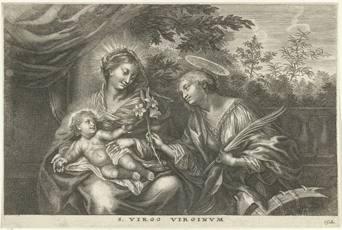 Maria met Kind en de H. Catharina van Alexandrië by Unknown, print, 1586-1650