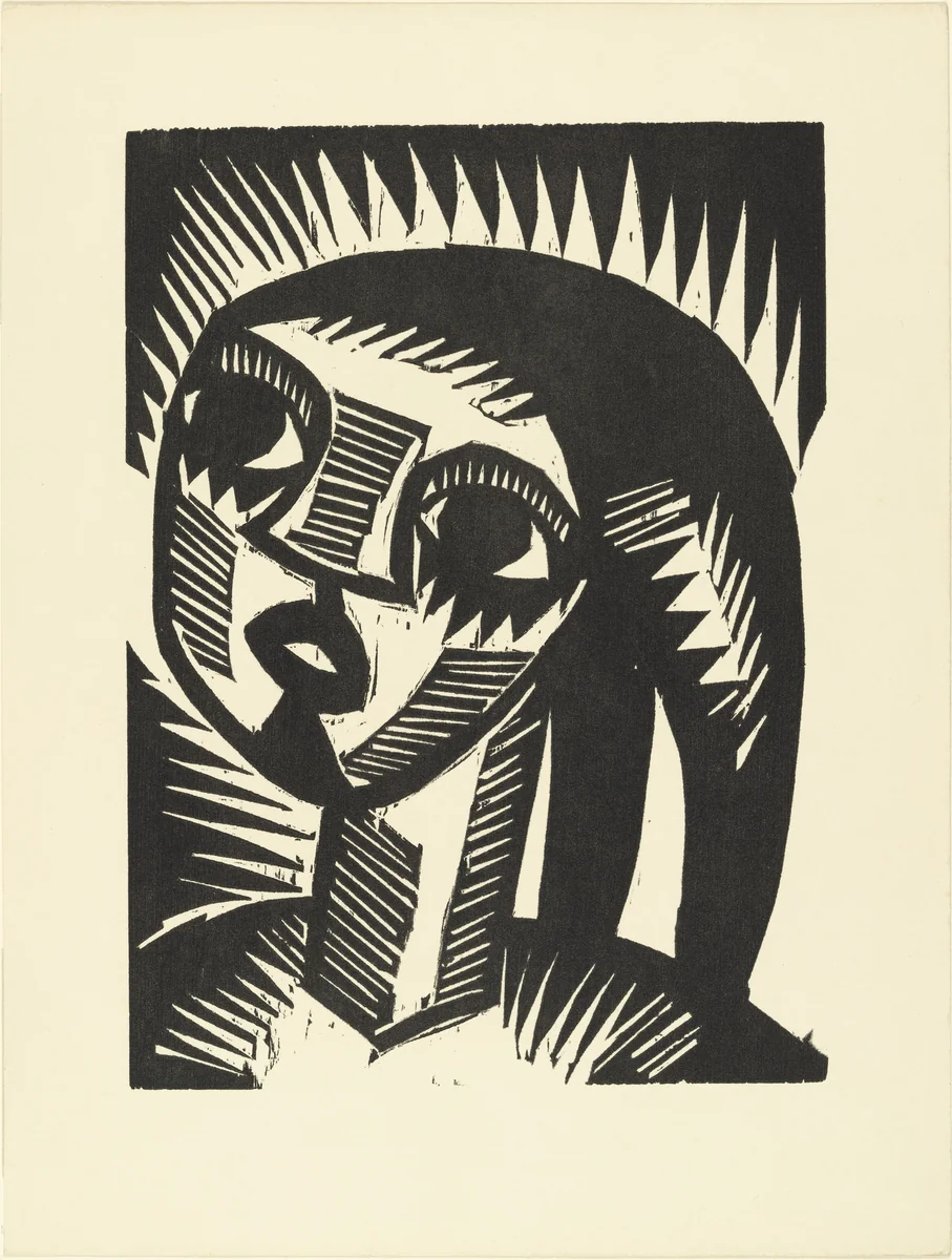 Girl with Braids (Mädchen mit Zöpfen) (plate, loose leaf) from the periodical Das Kunstblatt, vol. 2, no. 2 (Feb 1918) by Karl Schmidt-Rottluff, print, 1918