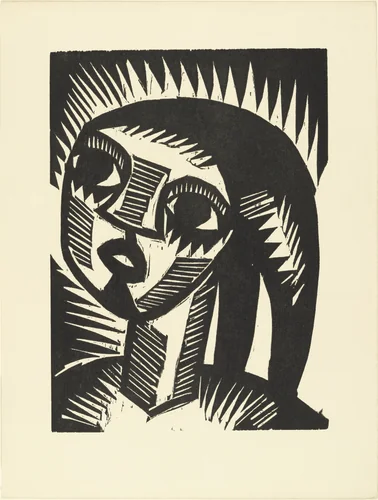 Girl with Braids (Mädchen mit Zöpfen) (plate, loose leaf) from the periodical Das Kunstblatt, vol. 2, no. 2 (Feb 1918) by Karl Schmidt-Rottluff, print, 1918