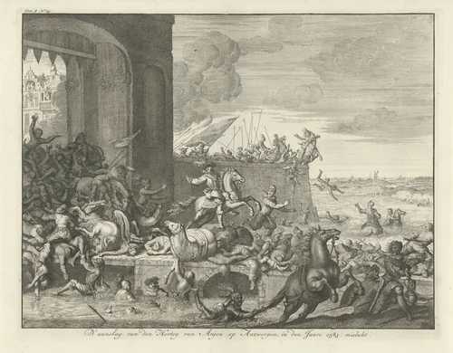 Franse Furie te Antwerpen, 1583 by Jan Luyken, print, 1730-1738