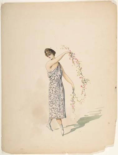 Costume Design for a Maiden Draped in White by Charles Bianchini, drawing, 1875-1905