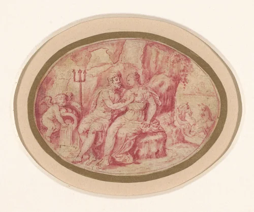 Neptunus verleidt Iphimedeia by François Chauveau, drawing, 1623-1676