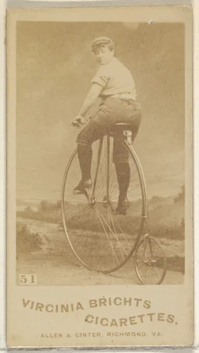 Card 51, from the Girl Cyclists series (N49) for Virginia Brights Cigarettes by Allen & Ginter, photograph, 1887
