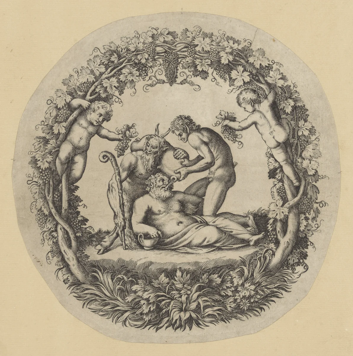 Dronken Silenus by anonymous, print, 1597-1600