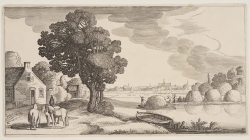 Transport of Hay on a River, from Landscapes (Playsante Lantschappen) by Claes Jansz. Visscher II, print, 1641