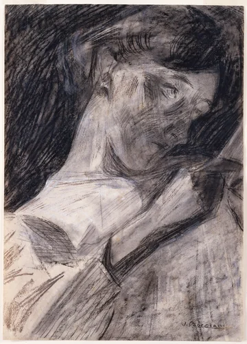 Young Woman Reading (Ines) by Umberto Boccioni, drawing, 1909-1910