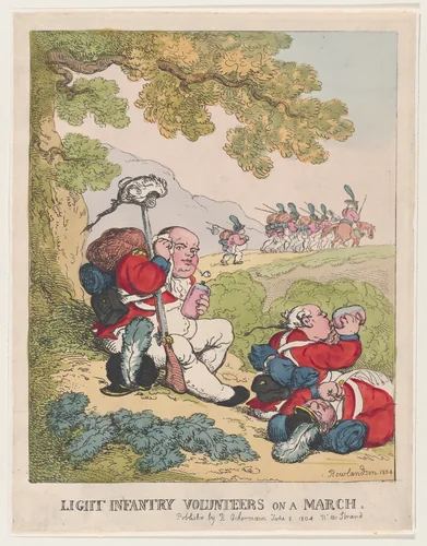 Ligit Infantry Volunteers on a March by Thomas Rowlandson, print, 1804